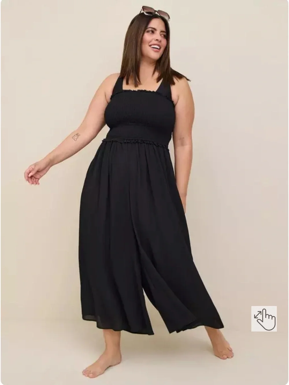 EUC torrid Crepe Midi Smocked Coverup Jumpsuit - Black - Size 3